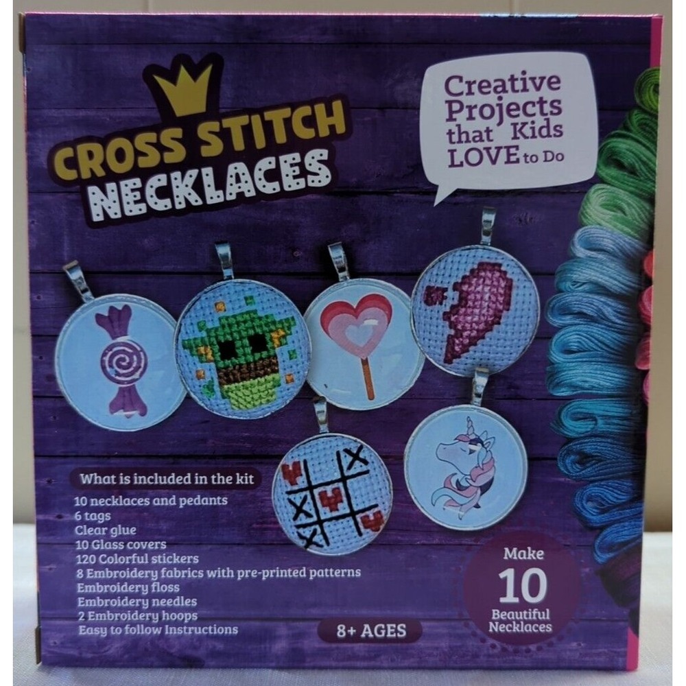 Kid's Cross Stitch Necklaces DIY Kit by Craftiloo, Makes 10 - Incl. All You Need - Picture 1 of 2